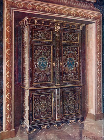 Armoire in Ebony with Inlays of Engraved Brass and White Metal. Chased Ormolu Mountings. The Royal Monogram of L